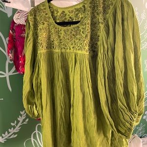Green peasant blouse with embroidery